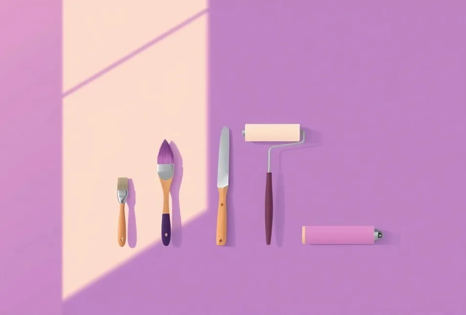 Outils de peinture disposés dans l'ordre des étapes du chantier