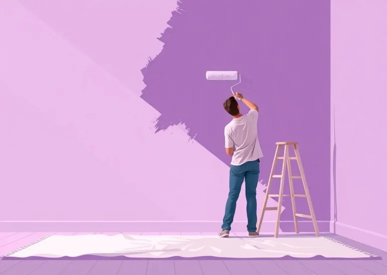 Peintre appliquant la peinture au rouleau sur un mur de salon